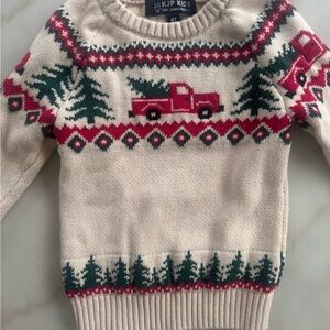 KJP Kiel James Patrick Kids Cream Sweater with Red and Green Truck Design